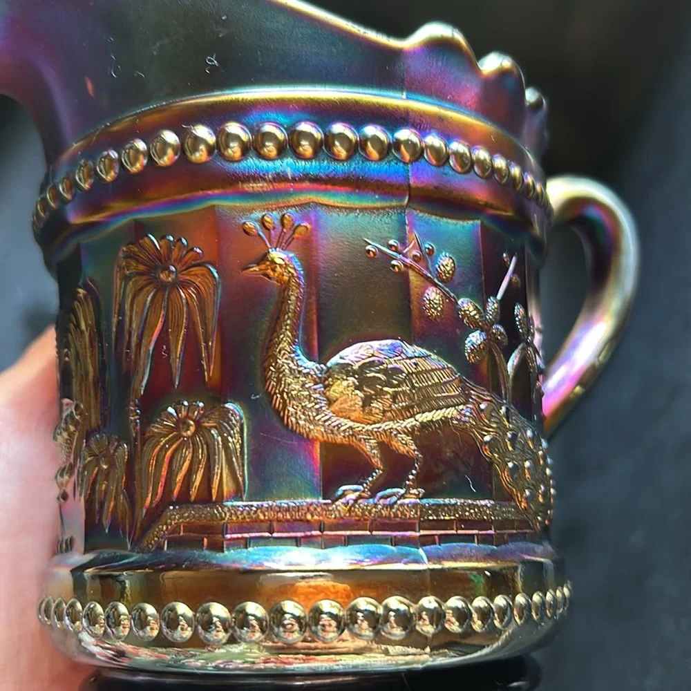 Antique Carnival Glass Peacock at the Fountain Creamer - Picture 2 of 7